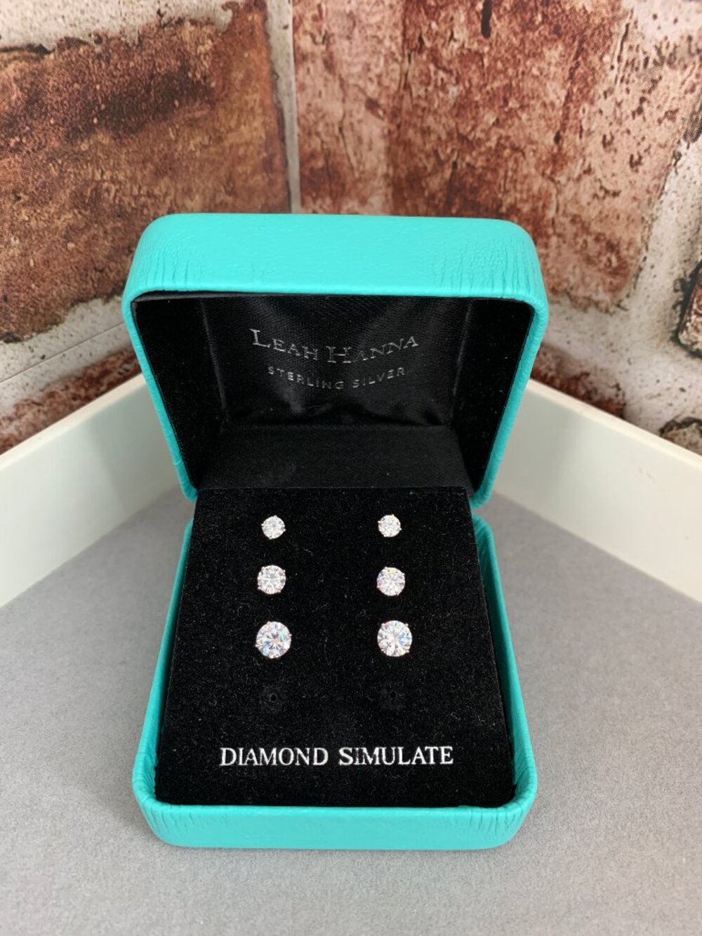 Simulated Diamond Stud Earring Trio Set in Sterling Silver by Leah Hanna